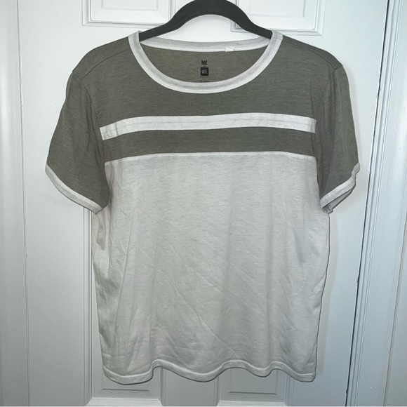 PACSUN ME TO WE tshirt short sleeve top, baseball tee, striped gray white - Picture 1 of 8